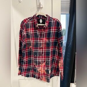 Stylish Women's Plaid Button Down Shirt - Red and Blue